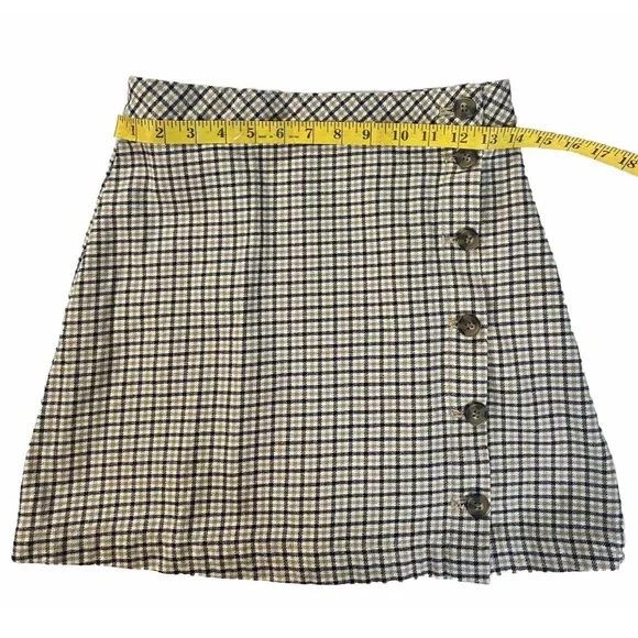 H&M Divided Tan Black And White Mini Skirt Button Up Size 4 - Picture 4 of 5